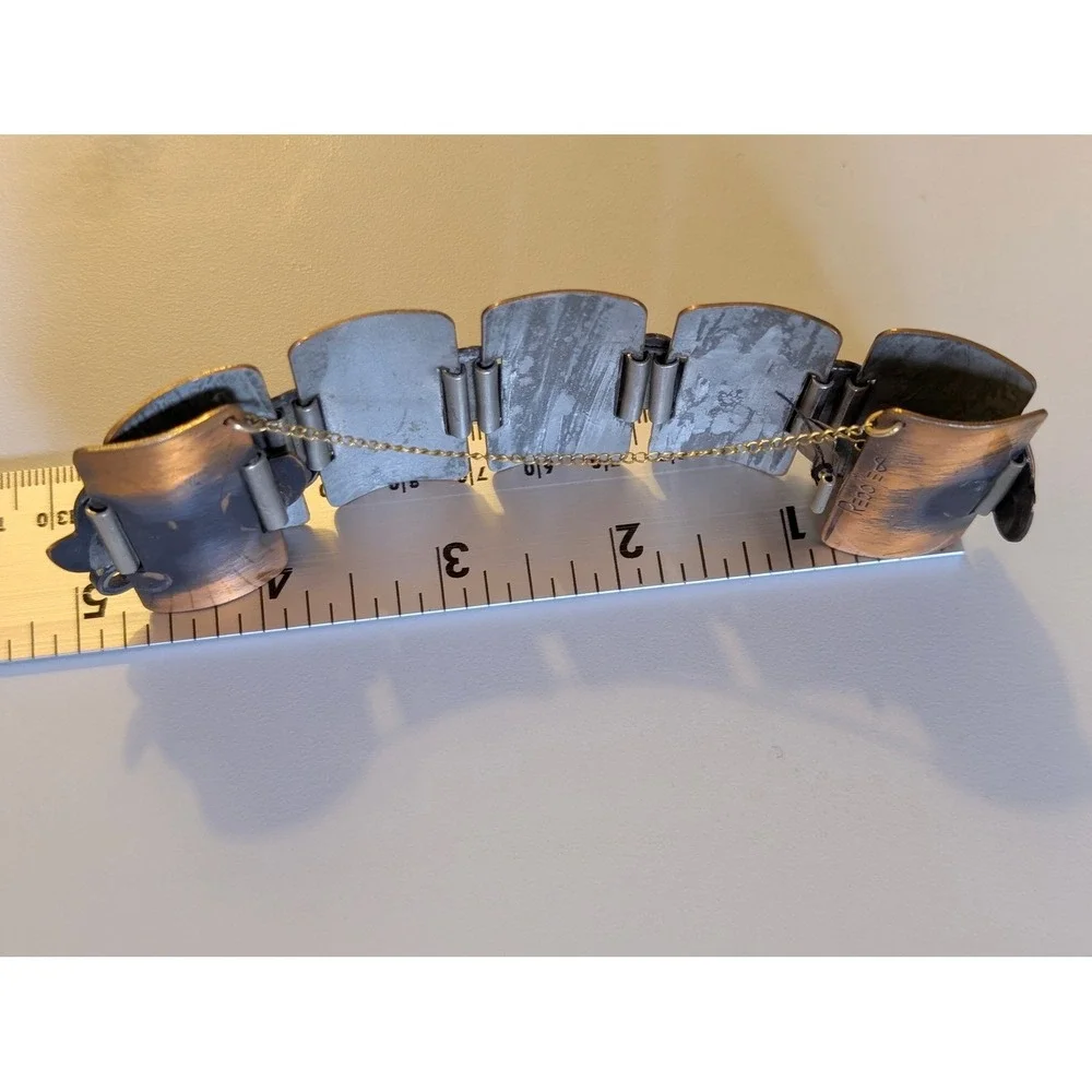 Frank Rebajes Signed Copper Leaf Panel Cuff Bracelet Statement